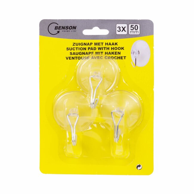 Benson Zuignap met haak - 45 mm - wit - set van 3 - eenvoudig te bevestigen