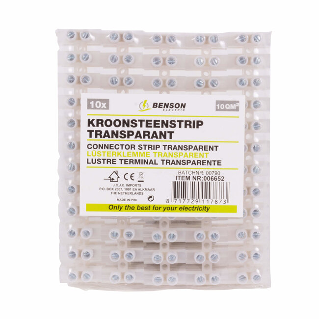 Benson Kroonsteenstrip - 10 mm² - 10 rijen - 12 klemmen - Transparant - Buigzaam plastic
