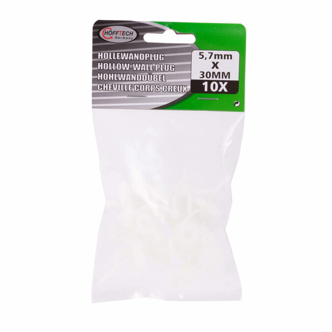 Hofftech Hollewandpluggen - 5.7 x 30 mm - Set van 10 - Voor zware belastingen - Eenvoudig te gebruiken