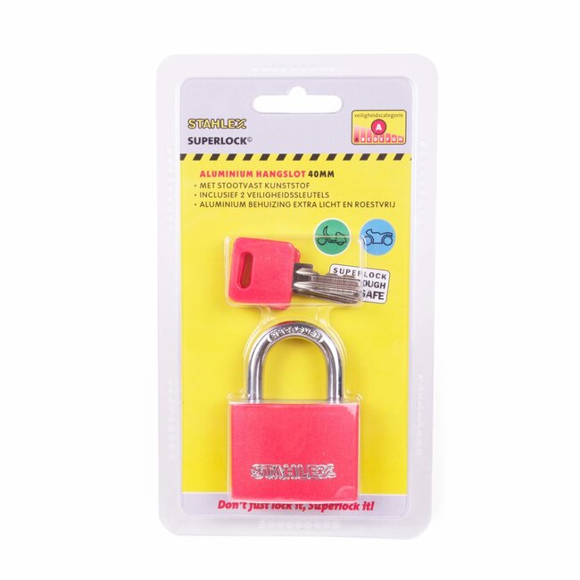 Stahlex Hangslot aluminium - kleurrijk - 40 mm - lichtgewicht - stootvast - met 2 sleutels