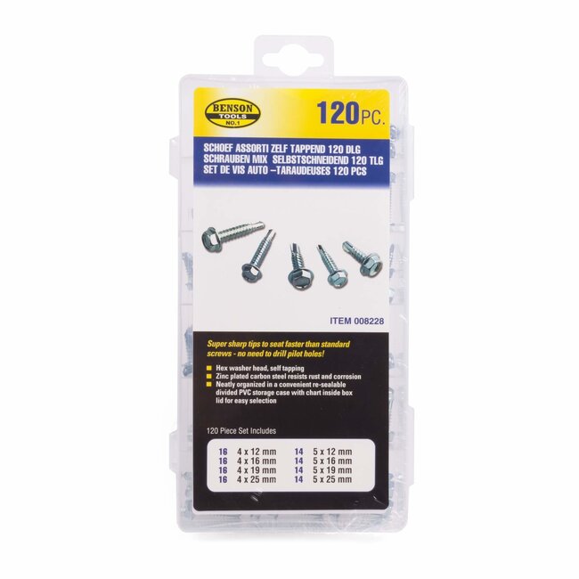 Benson Zelftappers - Tapschroeven - Verzinkt Gehard Staal - Diverse Maten - 120-delig