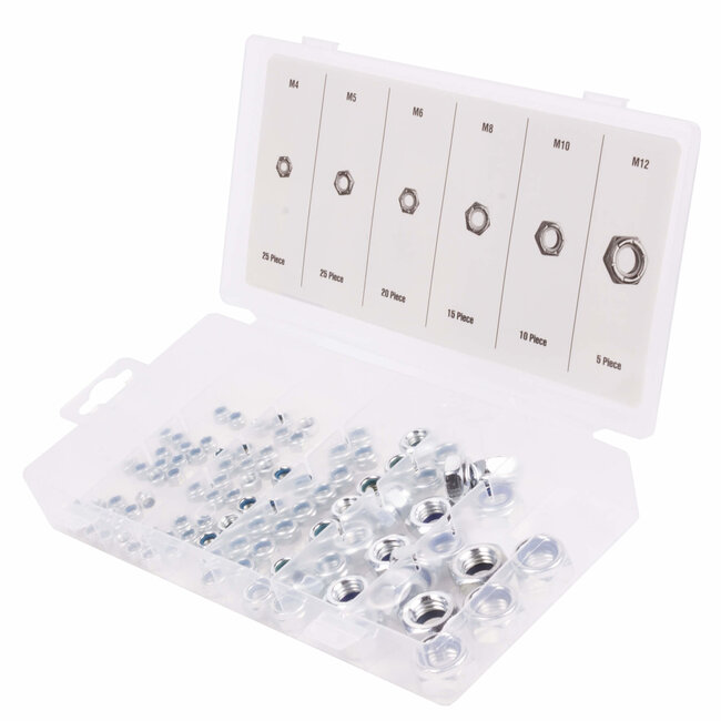 Benson Assortimentdoos met zelfborgende moeren - 100-delig - verzinkt - M4 tot M12
