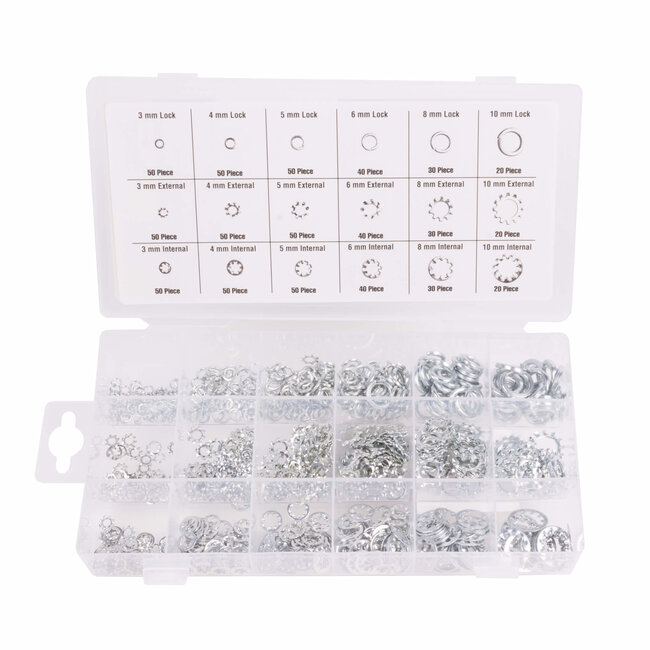 Benson Veerringen set - Vergrendelringen - 720 stuks - M4 tot M12 - Verzinkt - Assortiment box