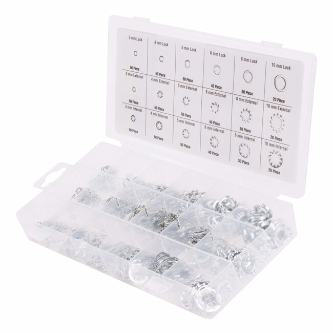 Benson Veerringen set - Vergrendelringen - 720 stuks - M4 tot M12 - Verzinkt - Assortiment box