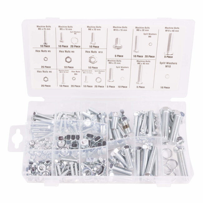 Benson Assortimentbox - bouten, moeren en veerringen - verzinkt - 240-delig - diverse maten