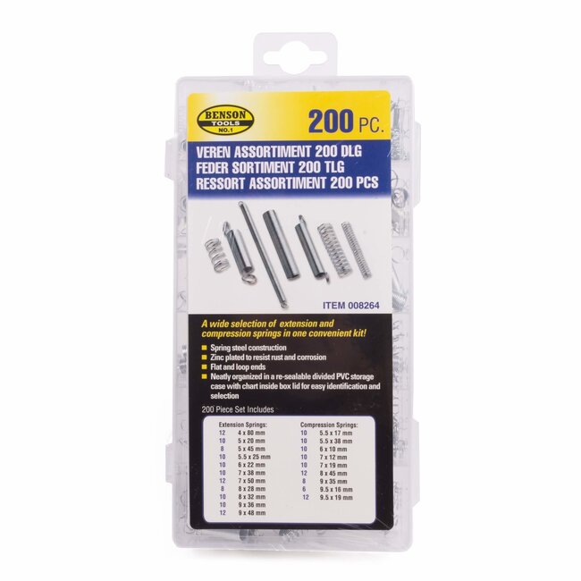 Benson Spanning- en drukveren set - 200 stuks - ø 4-9.5 mm - lengte 10-79.5 mm - verzinkt staal