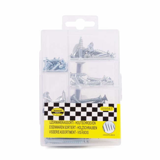 Benson Assortimentbox houtschroeven - verschillende maten en soorten - duurzaam materiaal