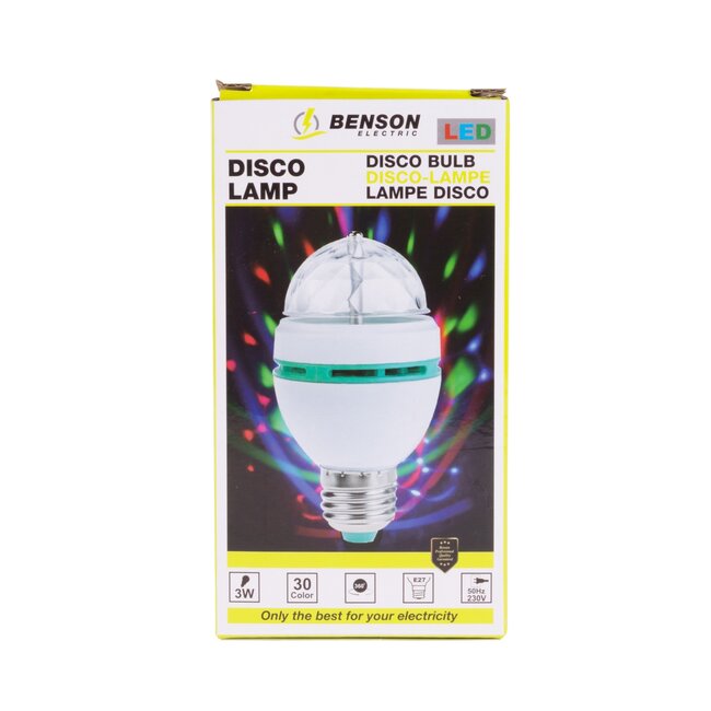 Benson Roterende LED discolamp - E27 fitting - 3 kleuren - Energiezuinig - Milieuvriendelijk