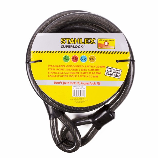 Stahlex Staalkabel - 3 meter - 20 mm dik - geplastificeerd - met lussen - weerbestendig