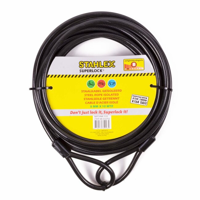 Stahlex Staalkabel met lussen - 10 meter - 8 mm dik - geplastificeerd - extra beveiliging
