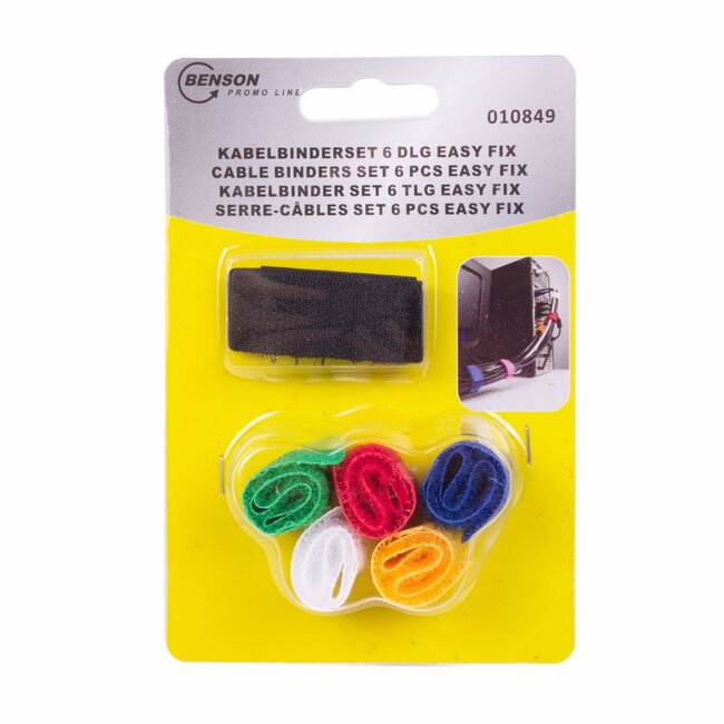 Benson Klittenband kabelbinderset - herbruikbaar - 6 stuks - diverse kleuren