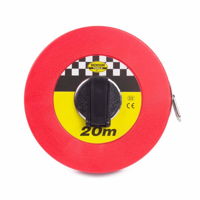 Benson Glasvezel landmeter - 20 meter - waterbestendig - kreukvrij - rood