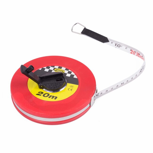 Benson Glasvezel landmeter - 20 meter - waterbestendig - kreukvrij - rood