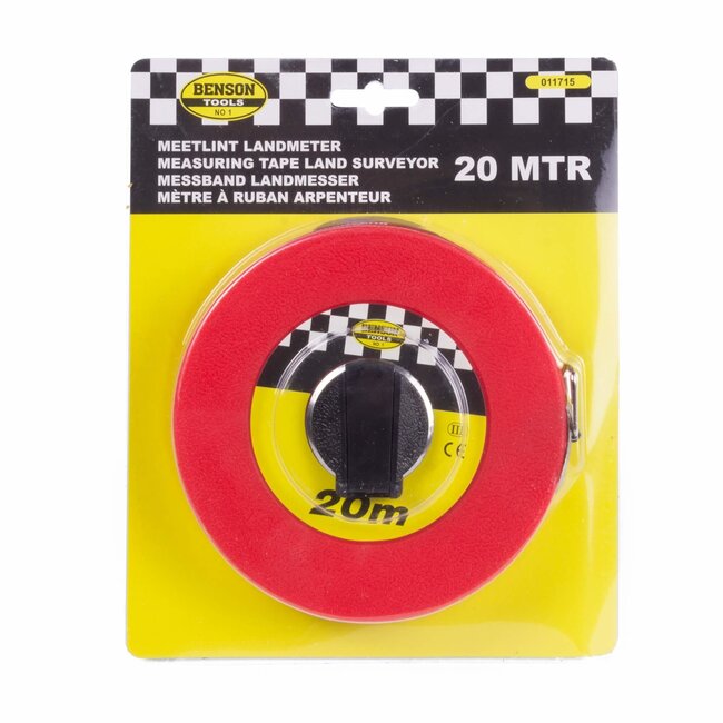 Benson Glasvezel landmeter - 20 meter - waterbestendig - kreukvrij - rood