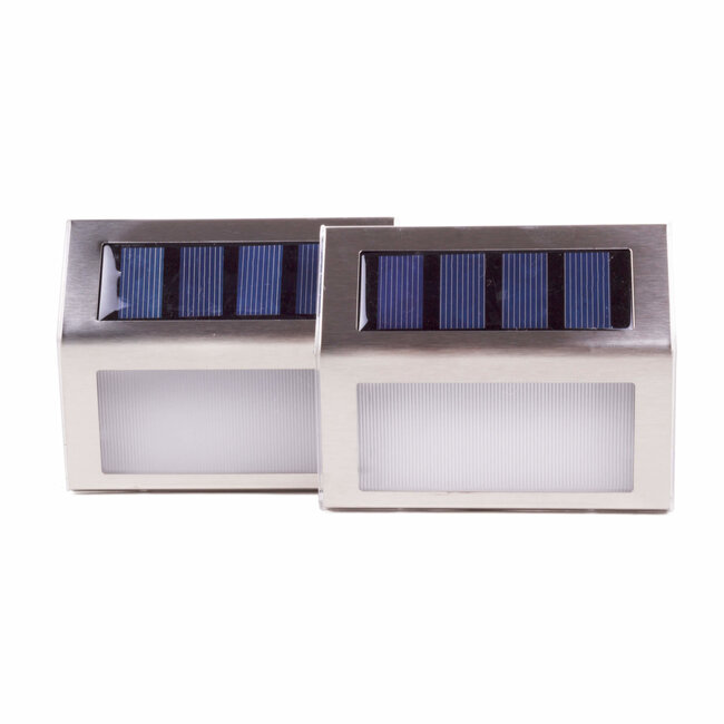 Hofftech Solar LED wandlamp - roestvrij staal - lichtsensor - set van 2