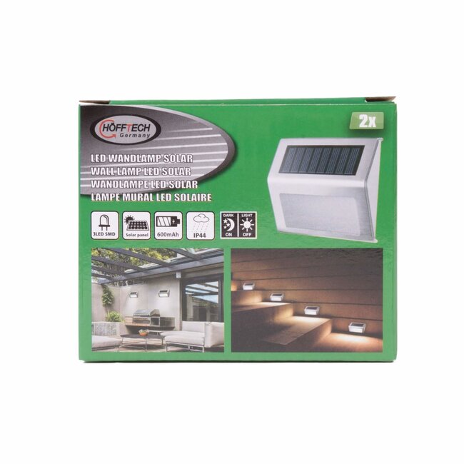 Hofftech Solar LED wandlamp - roestvrij staal - lichtsensor - set van 2