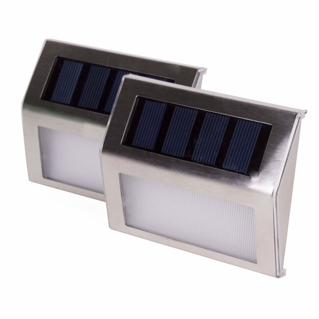 Hofftech Solar LED wandlamp - roestvrij staal - lichtsensor - set van 2