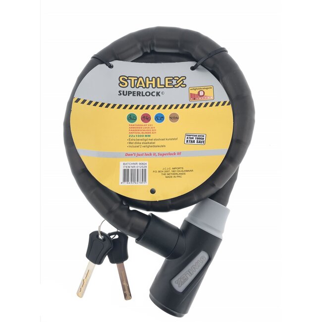 Stahlex Fijngevlochten kabelslot - 22 mm - 1 meter - zwart - spatwaterdicht