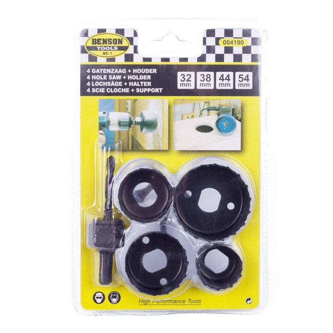 Benson 5-delige gatenzaag set - 32-54 mm - snelspan inzetzaagbladen - extra gehard staal - met centreerboor