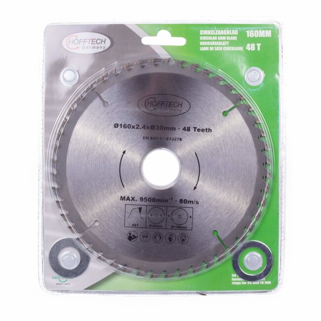 Hofftech Zaagblad cirkelzaag - Ø 160 mm - 48 tanden - Splintervrij - Inclusief verloopringen