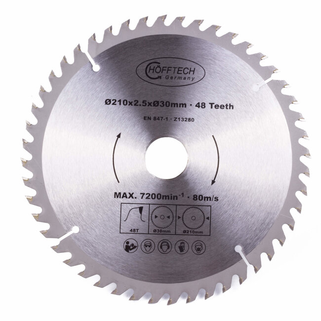 Hofftech Zaagblad cirkelzaag - Ø 210 mm - 48 tanden - Inclusief verloopringen