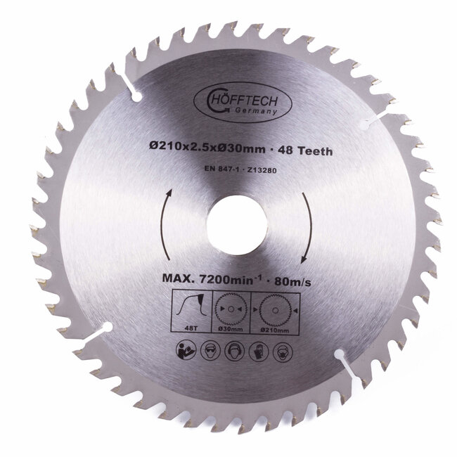 Hofftech Zaagblad Cirkelzaag - Ø 210 mm x 48 Tanden - Inclusief Verloopringen