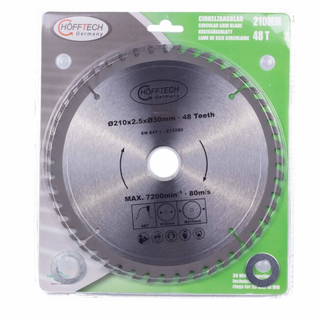 Hofftech Zaagblad cirkelzaag - Ø 210 mm - 48 tanden - Inclusief verloopringen