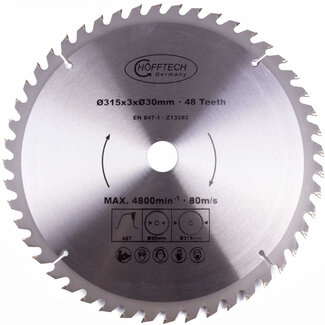 Hofftech Zaagblad Cirkelzaag - Ø 315 mm x 48 Tanden - Inclusief Verloopringen