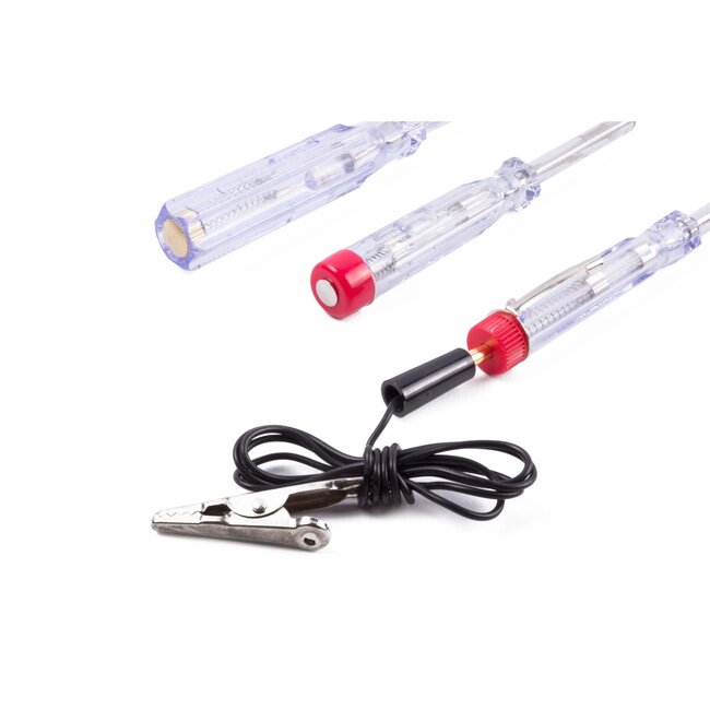 Hofftech Spanningzoeker set - 6/12/24 Volt - 4-delig - Geïsoleerde kabel en aardeclip