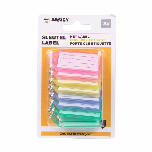 Benson Sleutellabels Easy Click - Kleurrijk - Duurzaam kunststof - 8 stuks