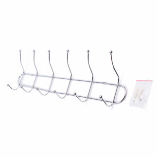 Benson Kapstok met 6 dubbele haken - roestvrij staal - grijs - 47 cm