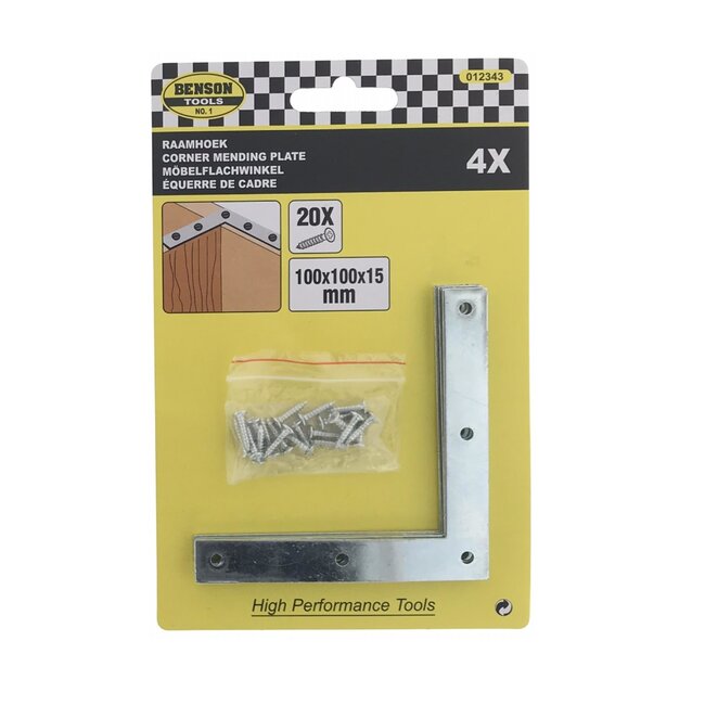 Benson Raamhoek - Verzinkt IJzer - Inclusief Schroeven - 100 x 100 x 15 mm - 4 stuks