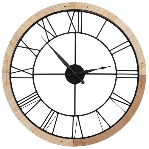 REA Metalen Wandklok - Retro - Ø 60 cm - Mat Zwart - Hout REA Metalen Wandklok - Retro - Ø 60 cm - Mat Zwart - Hout