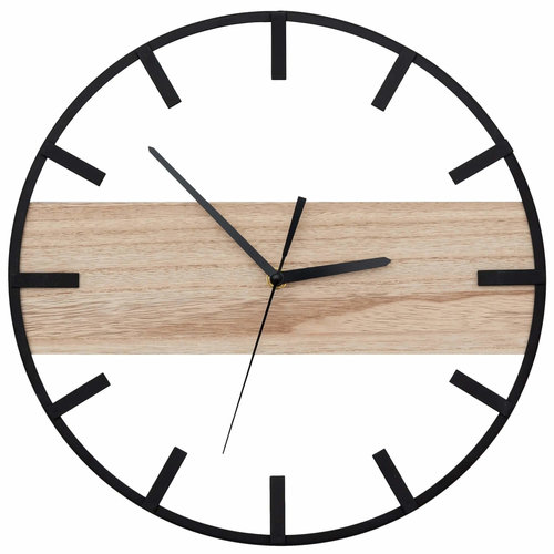 REA Metalen Wandklok - Retro - Ø 35 cm - Hout - Mat Zwart REA Metalen Wandklok - Retro - Ø 35 cm - Hout - Mat Zwart