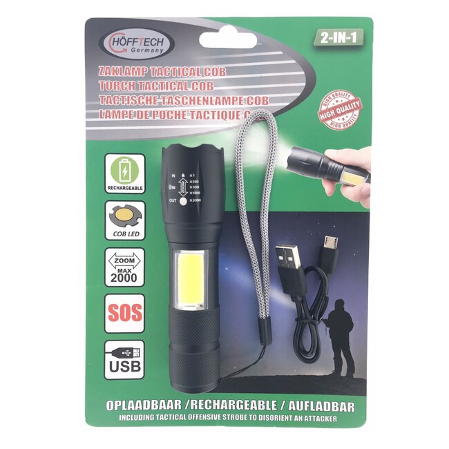Hofftech Zaklamp - 5 standen - waterbestendig - 14 cm - zwart