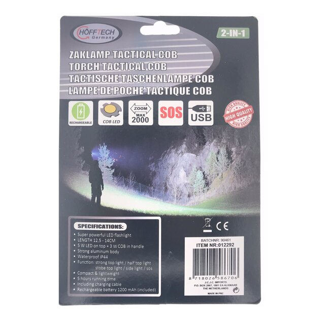 Hofftech Zaklamp - 5 standen - waterbestendig - 14 cm - zwart