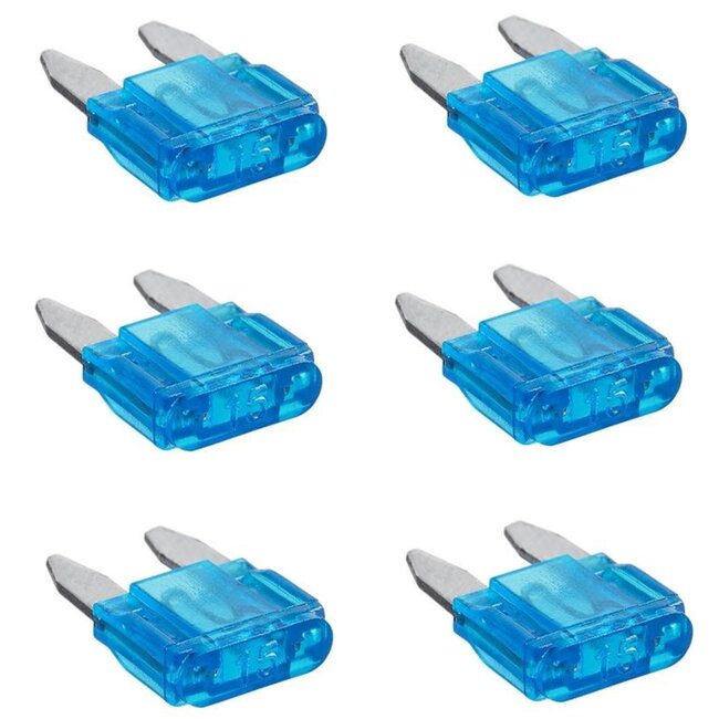 Pro Plus Steekzekeringen - Mini - 15 Ampère - Blauw - 6 stuks