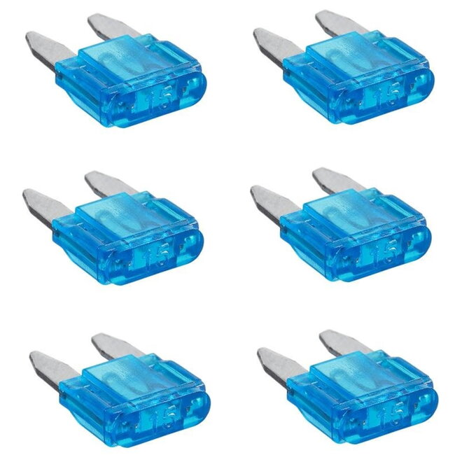 ProPlus Mini steekzekeringen - 15 ampère - blauw - 6 stuks
