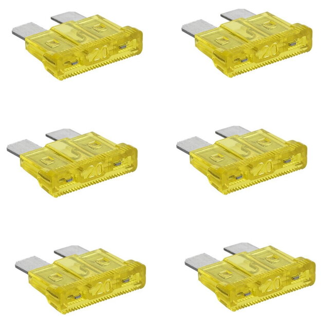 ProPlus Steekzekeringen - 20 Ampère - Geel - 6 stuks - Bescherming tegen overbelasting