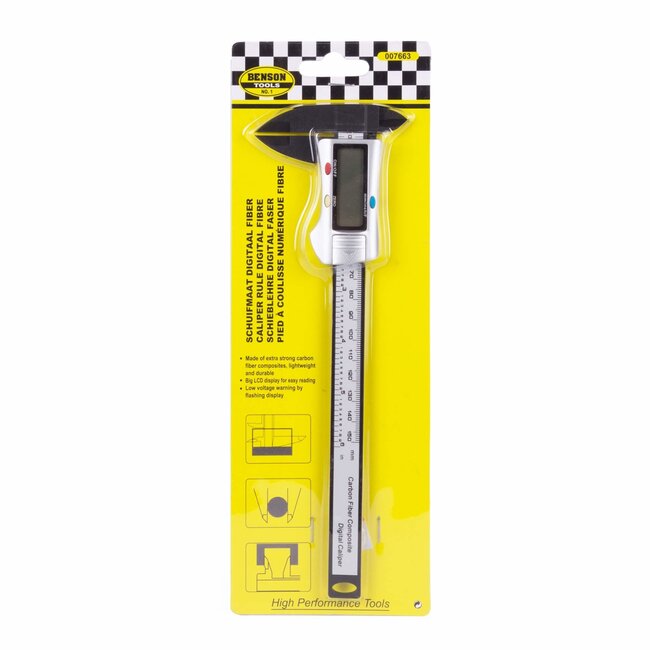 Benson Digitale carbon schuifmaat - nauwkeurig tot 0.2 mm - 150 mm - zwart