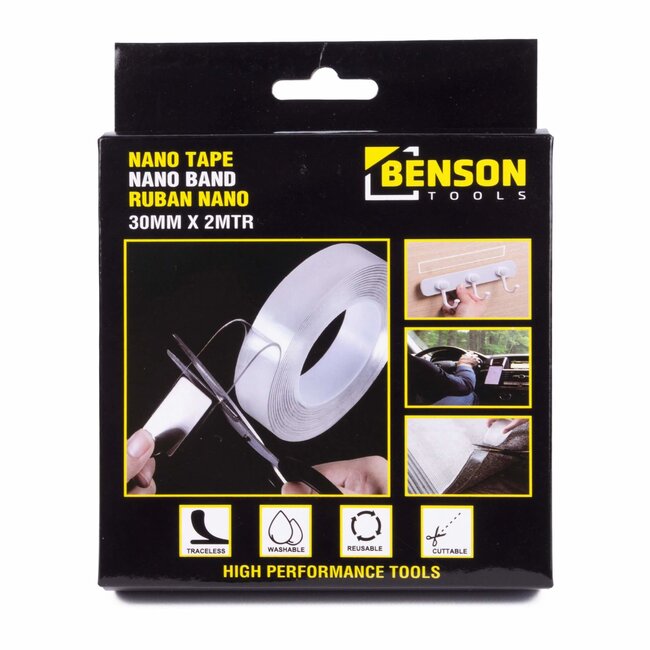 Benson Sterke dubbelzijdige nano tape - 30 mm x 2 m - herbruikbaar en afwasbaar