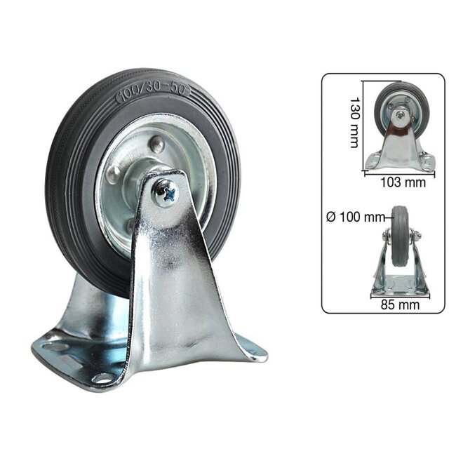 Benson Set van 4 transportwielen - 100 mm - zwenkwiel met rem en bokwiel - rubberen band - stalen velg