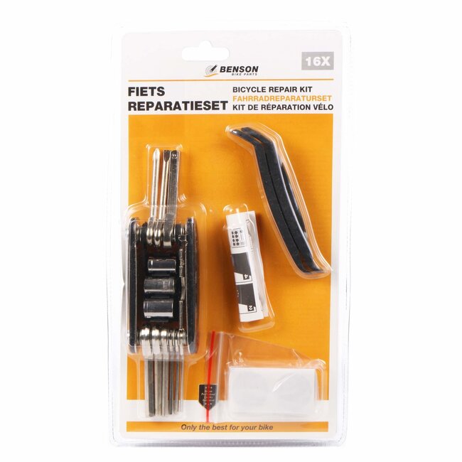 Benson Compacte fiets reparatieset - 17 delig - inclusief opbergtasje en bandenplakkers
