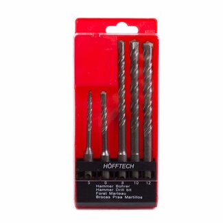 Hofftech Boor- en metselwerkset - 5-delig - SDS-plus compatibel - diamantgeslepen punt - dubbele spiraal - met opbergdoosje