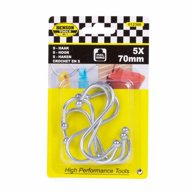 Benson S-Haak - 70 mm - 50 kg draagvermogen - 5 stuks - bolvormige uiteindes