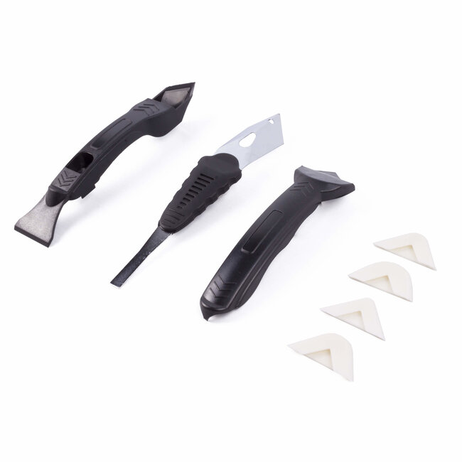 Benson Kitspatel set - 8-delig - Flexibel kunststof en metalen schraper - Inclusief radius opzetstukken