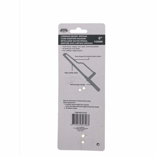 Benson IJzerzaag - 152 mm - Beugel Speciaal - 22 Tanden per cm - Voor krappe ruimtes