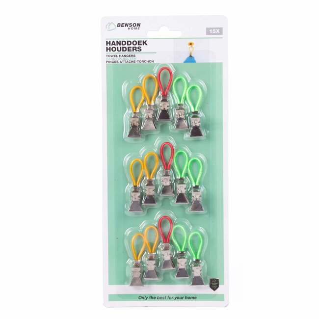 Benson Handdoekhouders - Klemlippen - 15 stuks - Kunststof/Metaal - Rubberen Coating