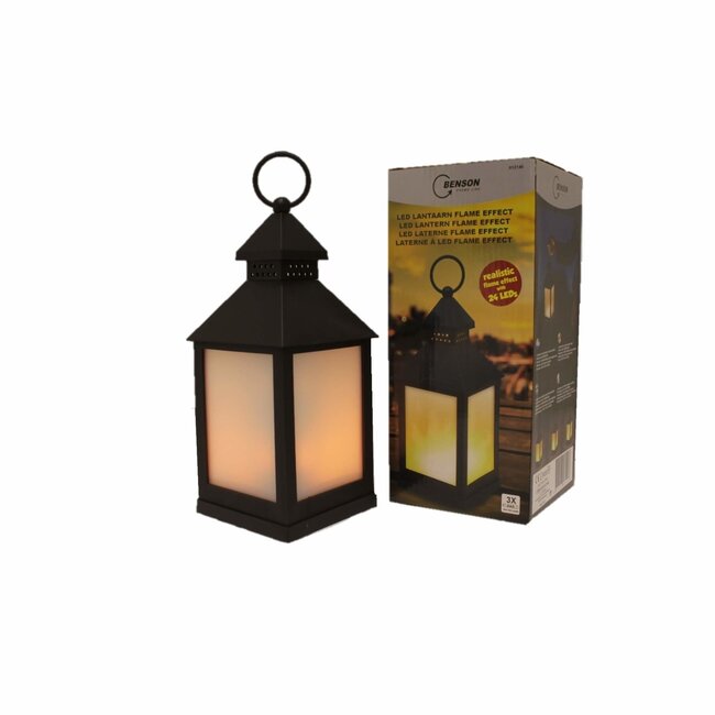Benson Lantaarn met realistisch vlammen-effect - 24 LED's - 10,5 x 24 cm - zwart