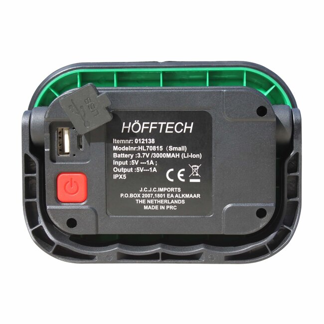 Hofftech Krachtige oplaadbare bouwlamp - 10W - IPX5 - met magneethandvat - 16 x 10 x 4,5 cm